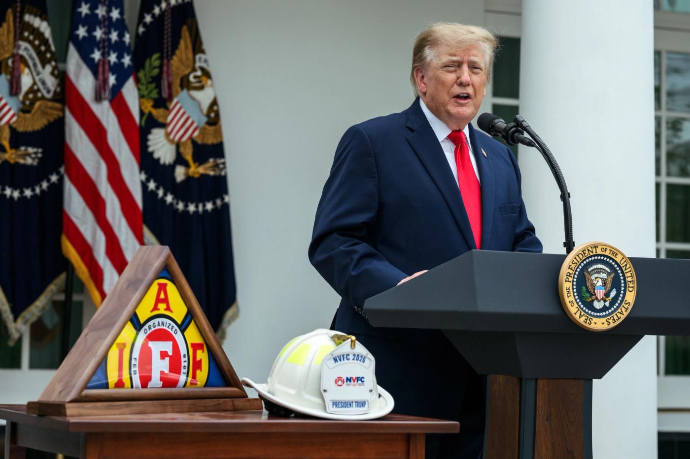 Stand-in photo (October 15, 2026): President Donald J. Trump delivers remarks at a Rose Garden lunch for first responders at the White House, October 15, 2026 (Official White House Photo by Joyce N. Boghosian / public domain)