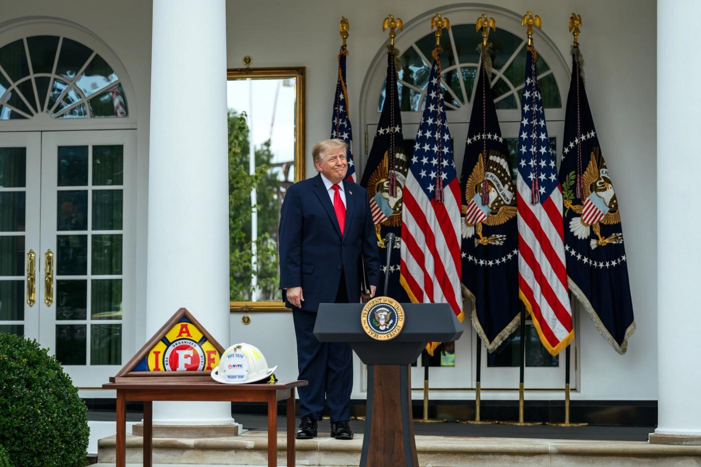 President Donald J. Trump speaks at a Rose Garden lunch honoring first responders at the White House, October 15, 2026 (Official White House Photo by Joyce N. Boghosian / public domain)