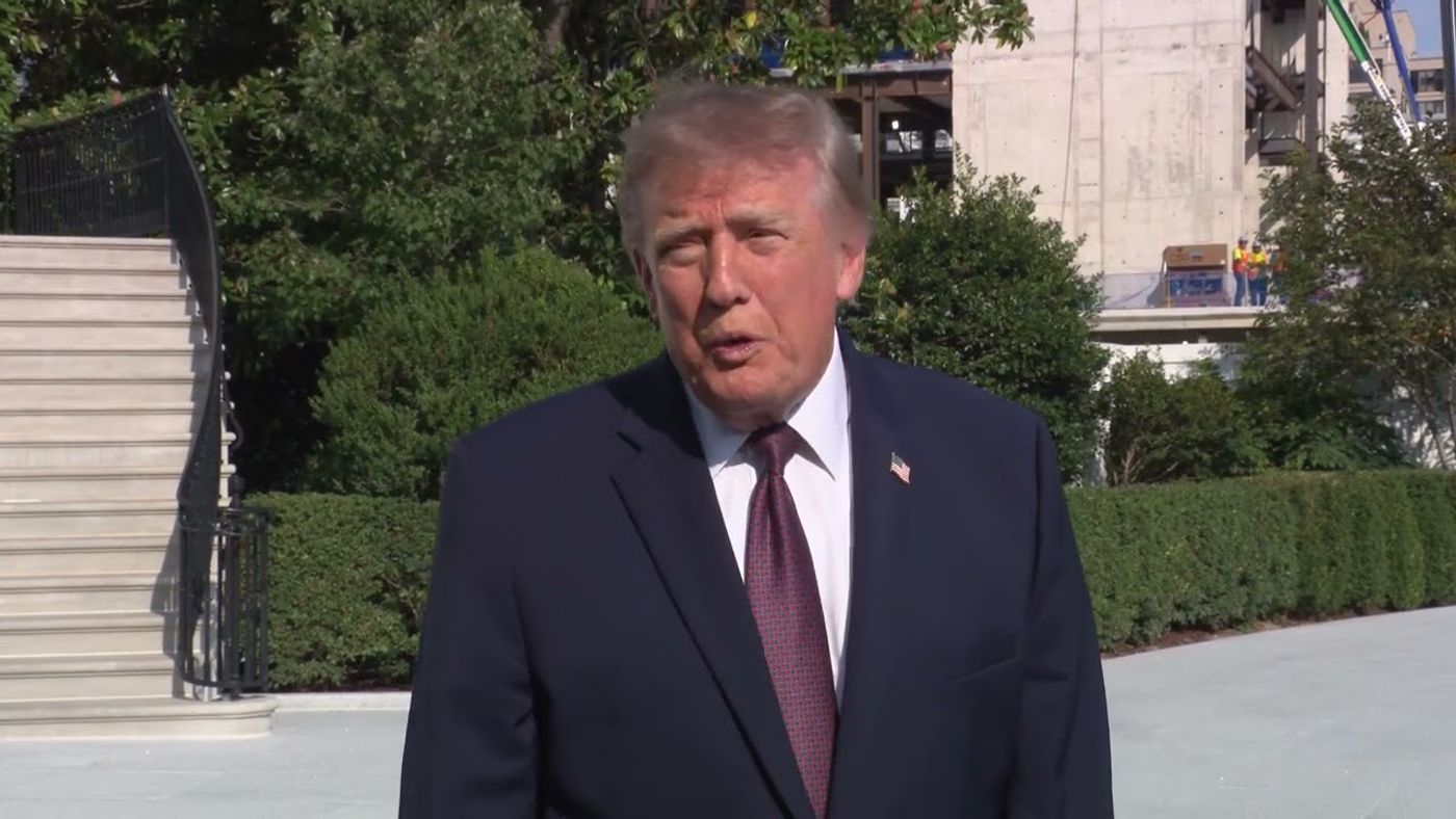 President Trump speaks with the press on the South Lawn before departing the White House, Oct. 2, 2026 — Official White House video frame, interim until a Butler-Vandalia still posts