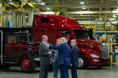 President Donald J. Trump tours the Peterbilt Motors manufacturing facility in Denton, Texas, Thursday, October 1, 2026, the visit this story previewed. (Official White House Photo by Molly Riley, P202601001MR-1507)