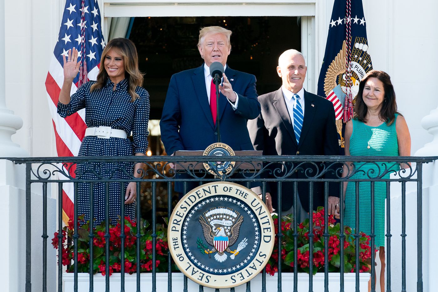President Donald Trump at the 2019 White House Congressional Picnic with members of Congress on the South Lawn. Official White House Photo (public domain).