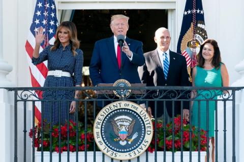 President Donald Trump at the 2019 White House Congressional Picnic with members of Congress on the South Lawn. Official White House Photo (public domain).