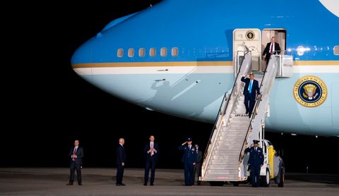 President Donald Trump travels to Pennsylvania, boarding or arriving via Air Force One on an official trip. Official White House Photo (public domain).