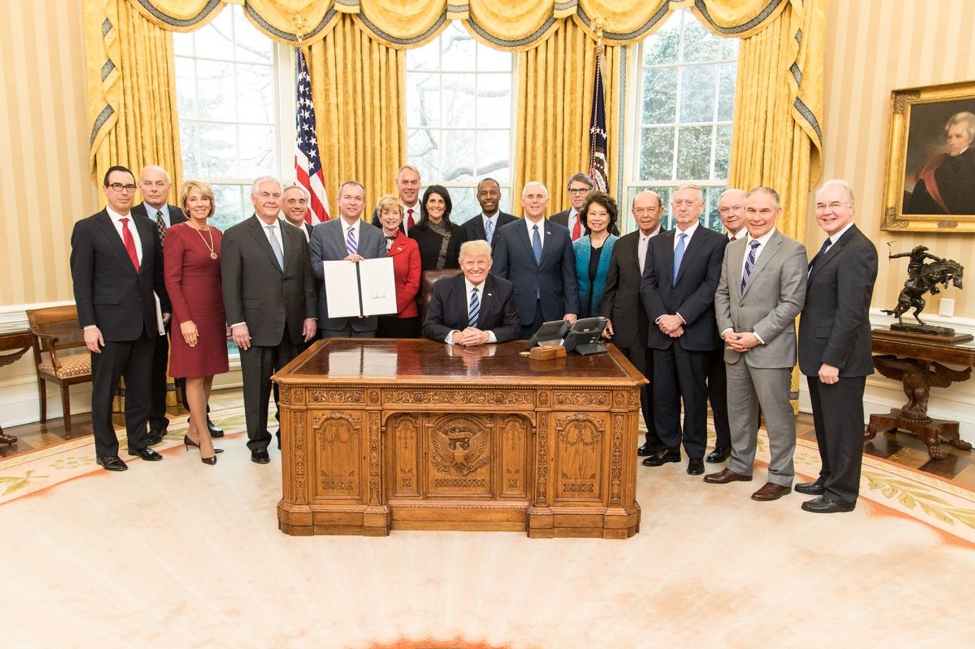 President Donald Trump leads a Cabinet meeting in the Cabinet Room of the White House, March 13, 2017. Official White House Photo (public domain).