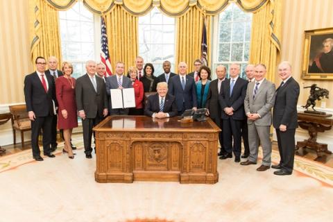 President Donald Trump leads a Cabinet meeting in the Cabinet Room of the White House, March 13, 2017. Official White House Photo (public domain).