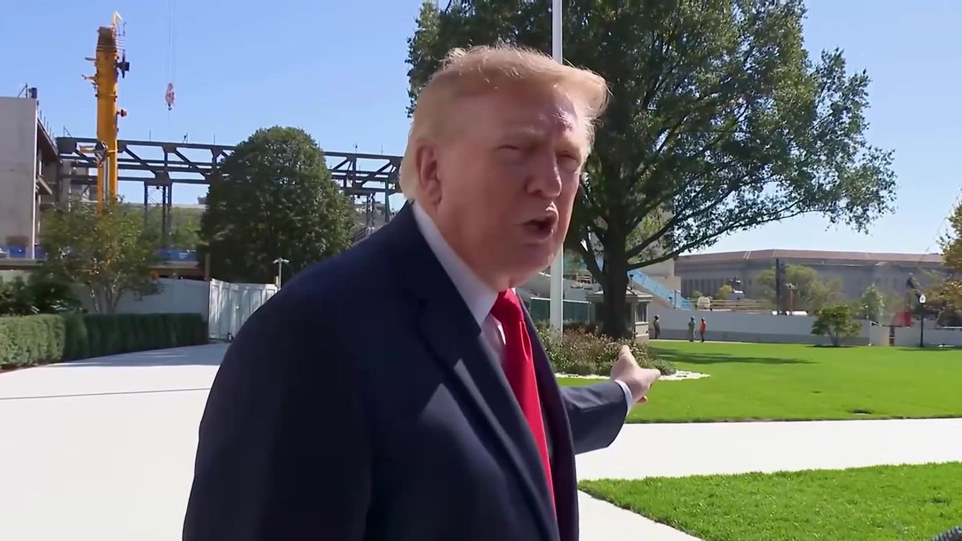 President Trump outside the White House with construction cranes behind him, October 13, 2026 (still from Rapid Response 47 video)