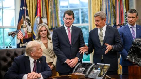 Tennessee Gov. Bill Lee delivers remarks before President Donald Trump signs a Presidential Memorandum that will deploy the National Guard to Memphis, Tennessee, to establish the “Memphis Safe Task Force,” Monday, September 15, 2025, in the Oval Office. (Official White House Photo by Molly Riley)