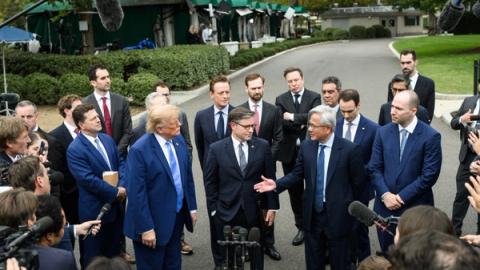 Stand-in photo (Sept. 29, 2026): President Donald J. Trump speaks to the press with tech CEO’s outside of the West Wing Lobby, Tuesday, September 29, 2026, following a luncheon on Super Intelligence (AI). (Official White House Photo by Joyce Boghosian)