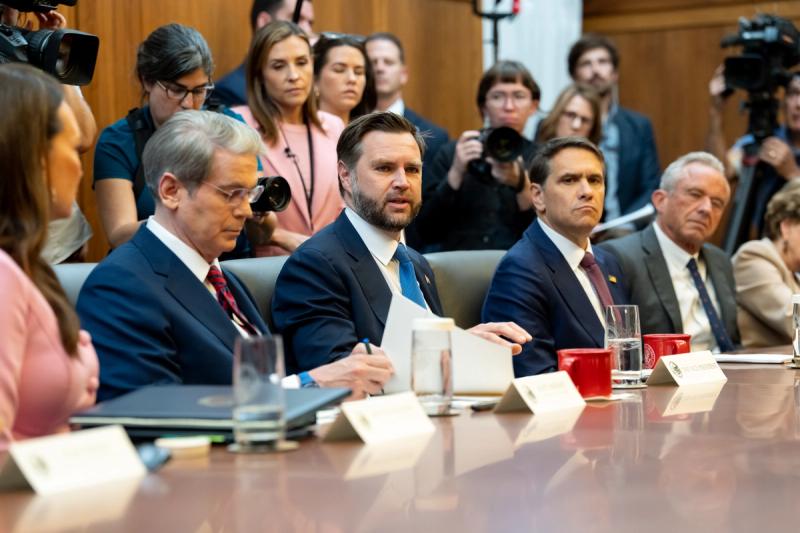 Vice President JD Vance at a cabinet meeting at Camp David, July 31, 2026 — Official White House Photo by Emily J. Higgins (V20260731EH-1800)