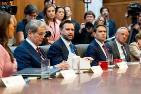 Vice President JD Vance at a cabinet meeting at Camp David, July 31, 2026 — Official White House Photo by Emily J. Higgins (V20260731EH-1800)