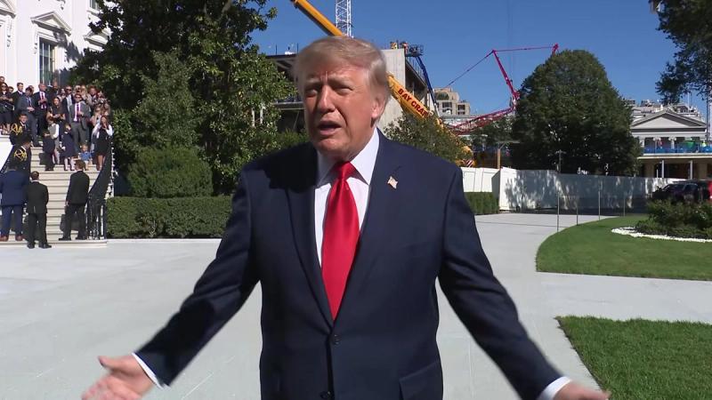 President Trump talks with reporters on the South Lawn, October 6, 2026, the day after signing diesel tax relief (still from Official White House video)