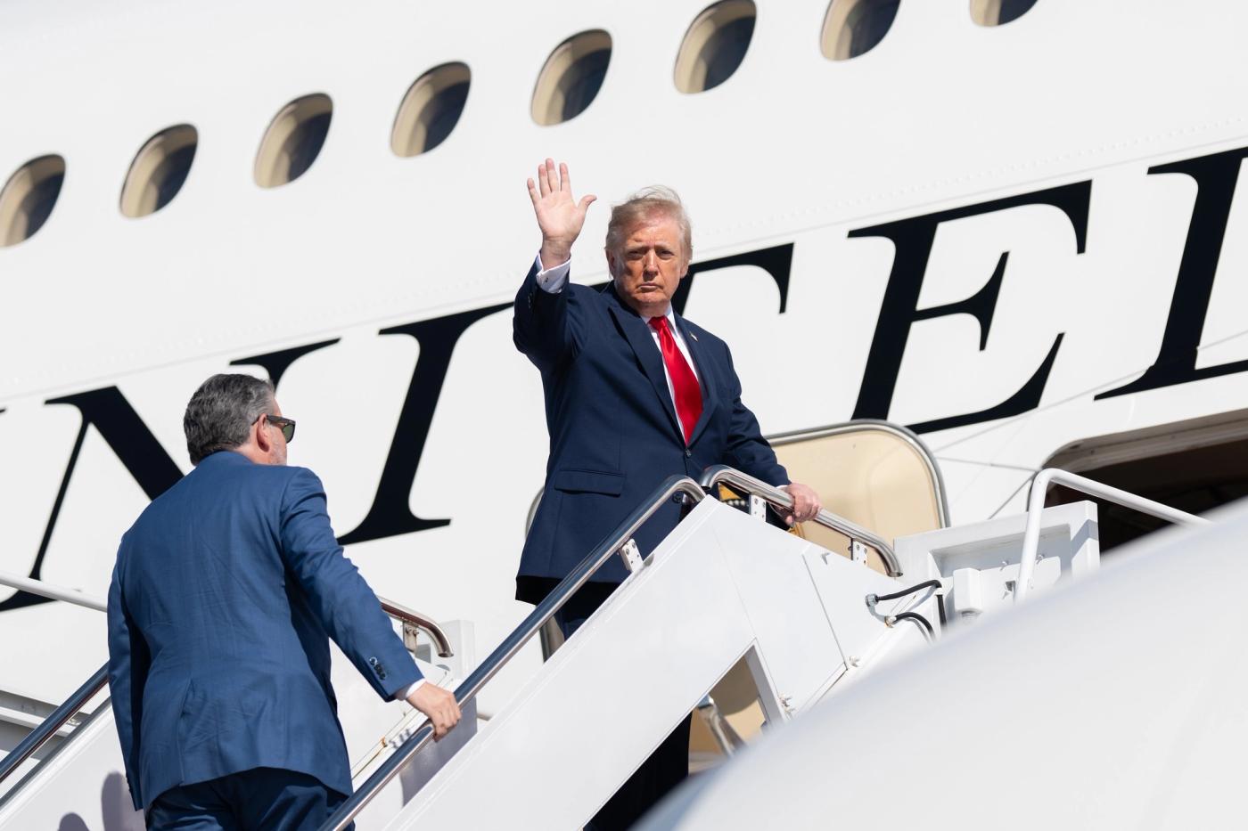 Stand-in photo (Oct. 7, 2026): President Donald J. Trump boards Air Force One at Joint Base Andrews, Maryland, Wednesday, October 7, 2026, en route Kelly Field in San Antonio, Texas. (Official White House Photo by Molly Riley)