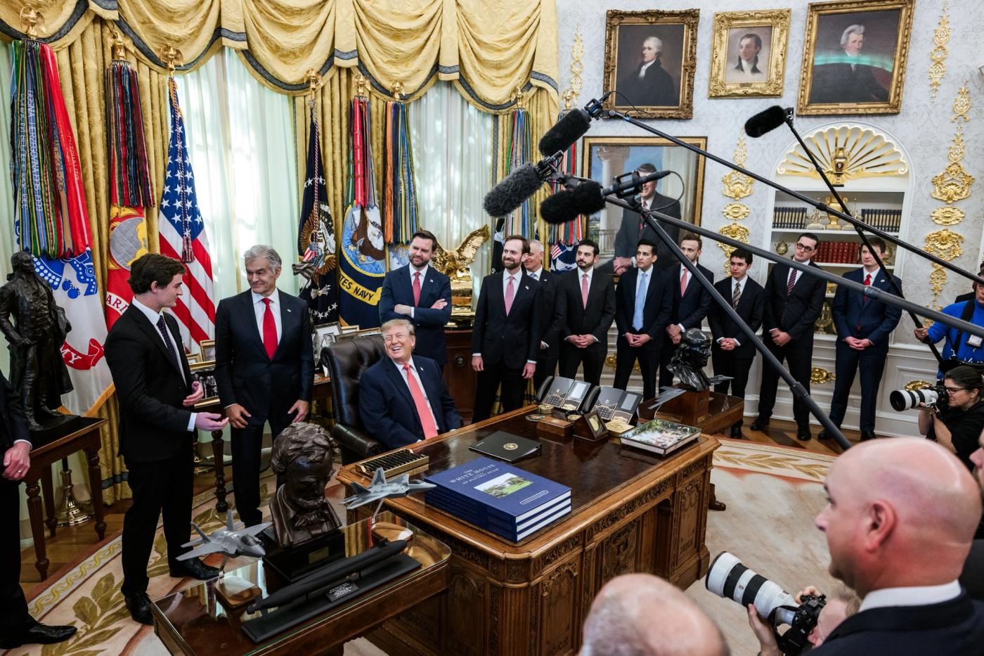 President Donald J. Trump seated at the Resolute Desk in the Oval Office, October 20, 2026 (Official White House Photo by Joyce N. Boghosian / public domain)