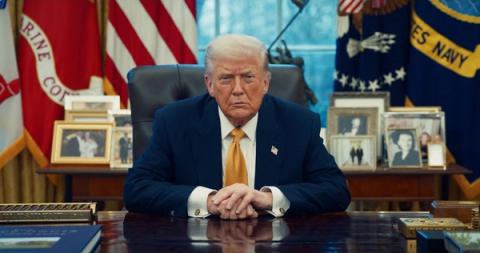 President Trump at the Resolute Desk in a frame from the official White House Great Healthcare Plan video