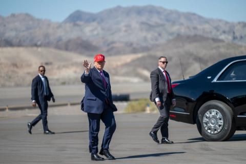 Stand-in photo (October 14, 2026): President Donald J. Trump raises his fist as he disembarks Air Force One in Bullhead City, Arizona, October 14, 2026 (Official White House Photo by Molly Riley / public domain)