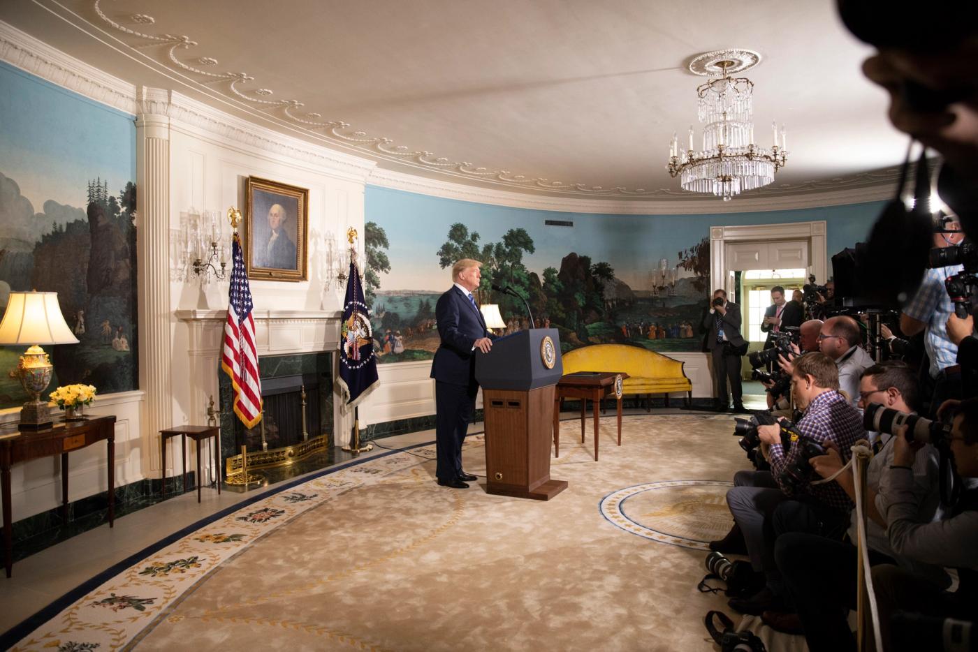 President Trump — delivering White House remarks on Iran policy and diplomacy