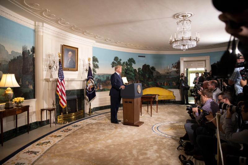 President Trump — delivering White House remarks on Iran policy and diplomacy