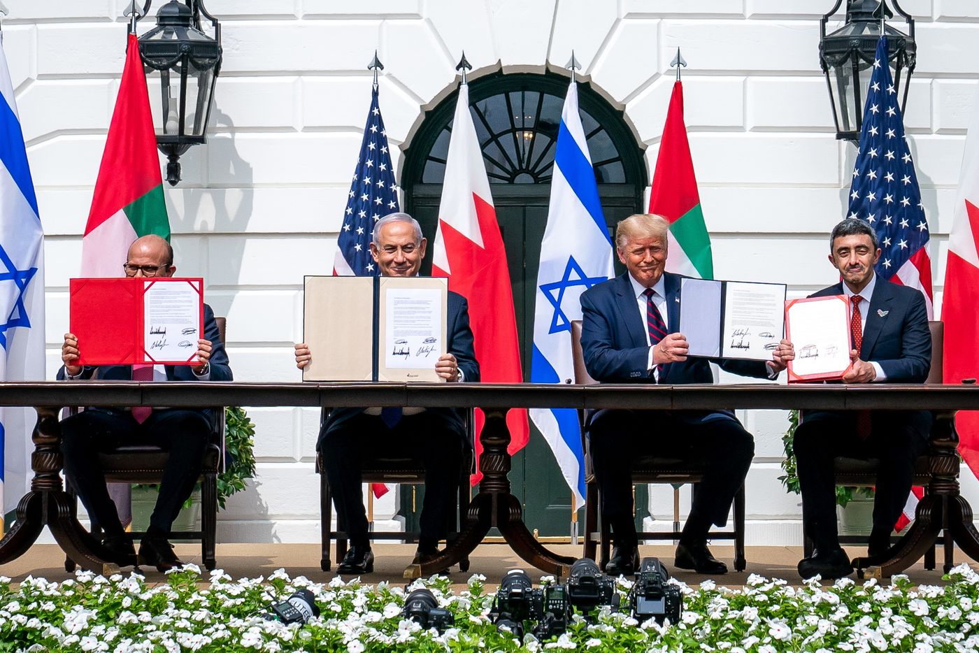 President Donald Trump participates in the Abraham Accords signing ceremony at the White House with Middle East leaders. Official White House Photo (public domain).