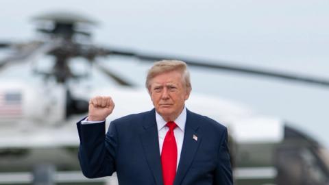 President Donald J. Trump disembarks Marine One at Joint Base Andrews, Maryland on Saturday, October 10, 2026, and boards Air Force One en route Campbell Army Airfield in Fort Campbell, Kentucky. (Official White House Photo by Molly Riley)