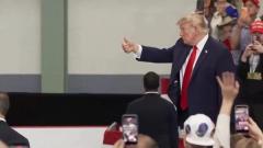 President Trump gives a thumbs-up to the Wasilla crowd during the Trump Dance Thank You Alaska moment, October 13, 2026 (still from Rapid Response 47 video)