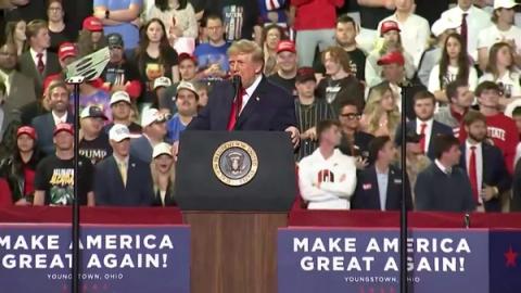 President Trump speaks at the Youngstown, Ohio rally about Kimberly-Clark, Vallourec and Cleveland-Cliffs factory investments, October 12, 2026 (still from Rapid Response 47 video)