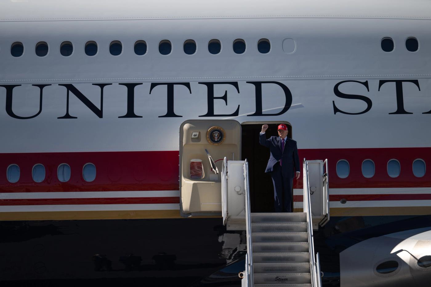 Stand-in photo (October 14, 2026): President Donald J. Trump at the door of Air Force One during his campaign travel, October 14, 2026 (Official White House Photo by Molly Riley / public domain)