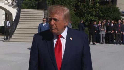President Trump speaks with reporters on the South Lawn of the White House before departing for San Antonio, Texas, October 7, 2026 (still from Official White House video)