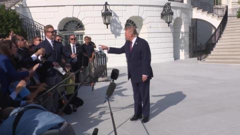 President Donald J. Trump takes questions from the press on the South Lawn before departing the White House, Friday, October 2, 2026 (frame from the official White House video of the departure gaggle).