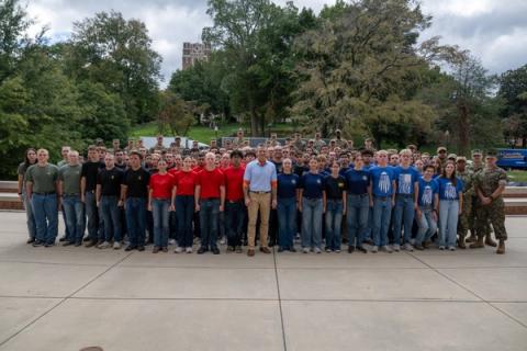 Secretary of War Pete Hegseth stands with the new recruits at the University of Tennessee in Knoxville, Oct. 17, 2026. (Department of War photo) Department of War on X, Oct. 17, 2026: “@SECWAR spoke with ROTC cadets at the University of Tennessee and administered the Oath of Enlistment to 95 incredible Americans.”