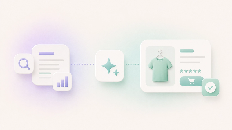 Illustration showing the shift from traditional SEO optimization to AI-driven product recommendations and discovery.