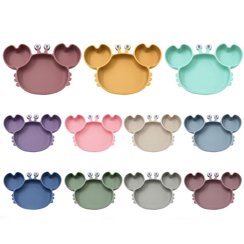 Fun 3D crab eye details on soft silicone baby suction plate