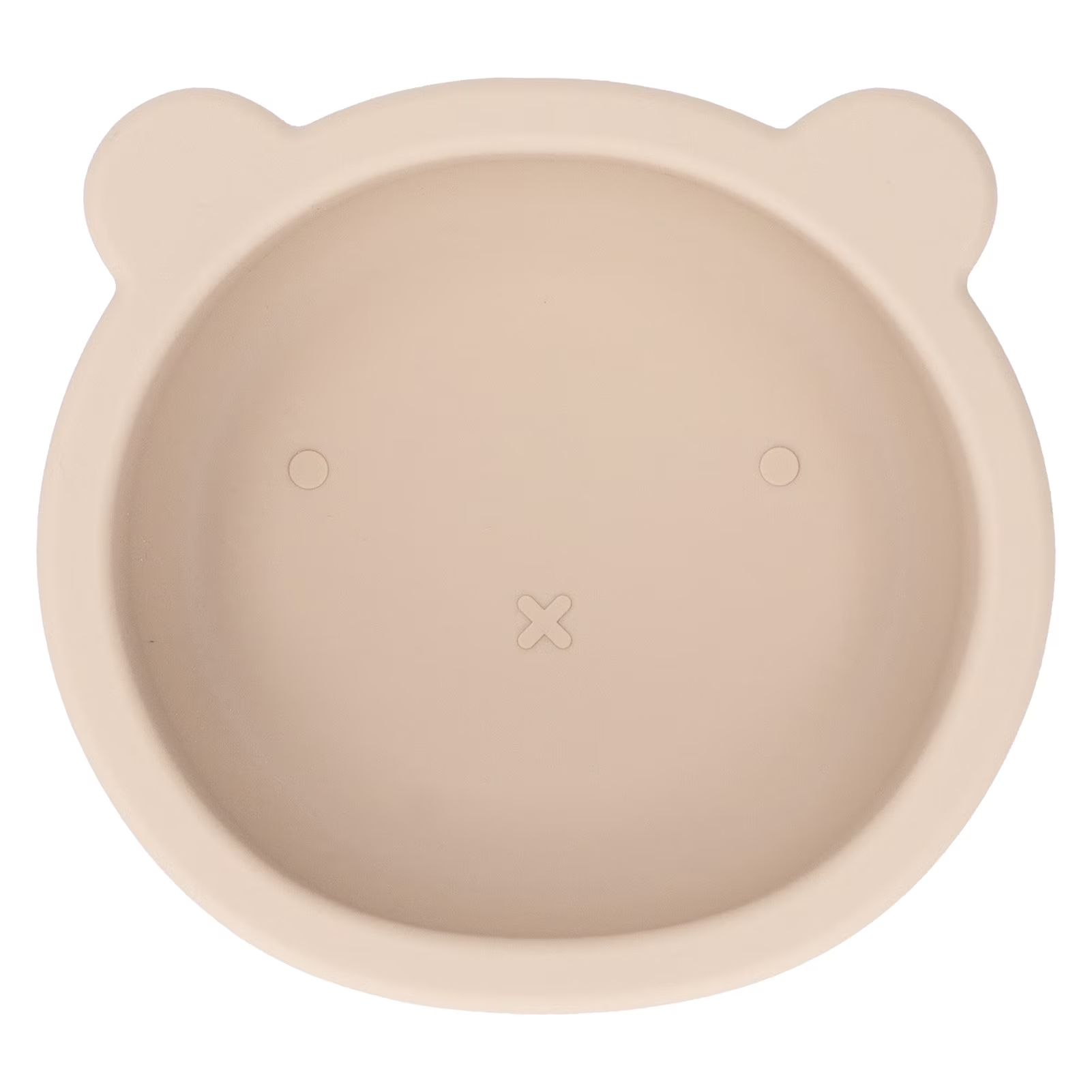 Embossed cute animal face details inside silicone toddler feeding dish
