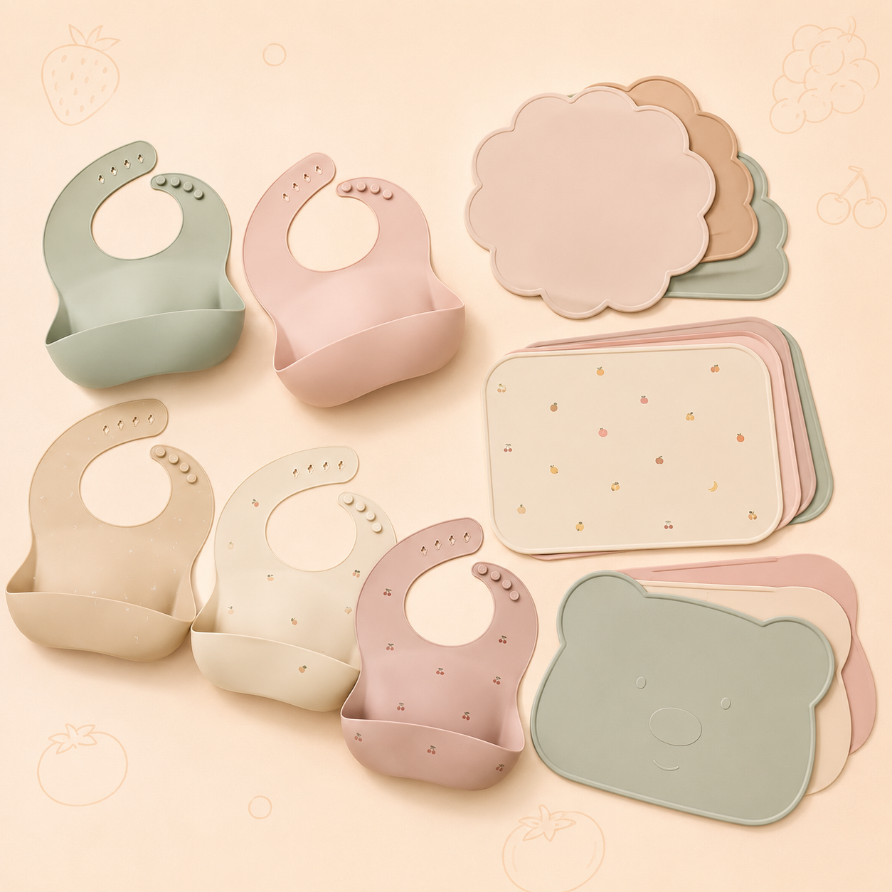 Wholesale waterproof silicone baby bibs and non-slip placemats Yiya Bebe