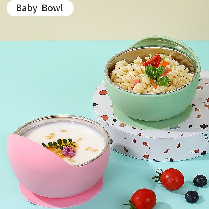 Heat insulation silicone outer shell protecting baby hands from hot food