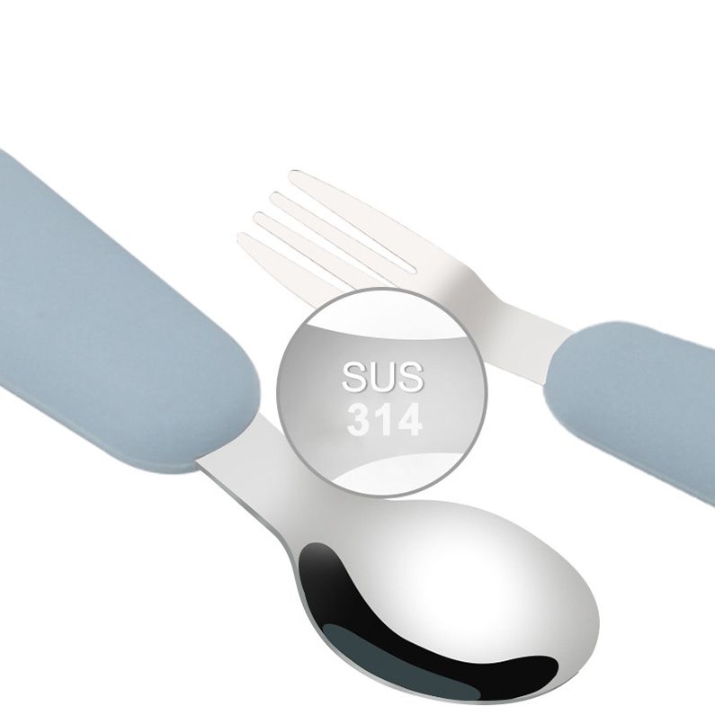 Rounded safety fork tines on stainless steel baby silverware