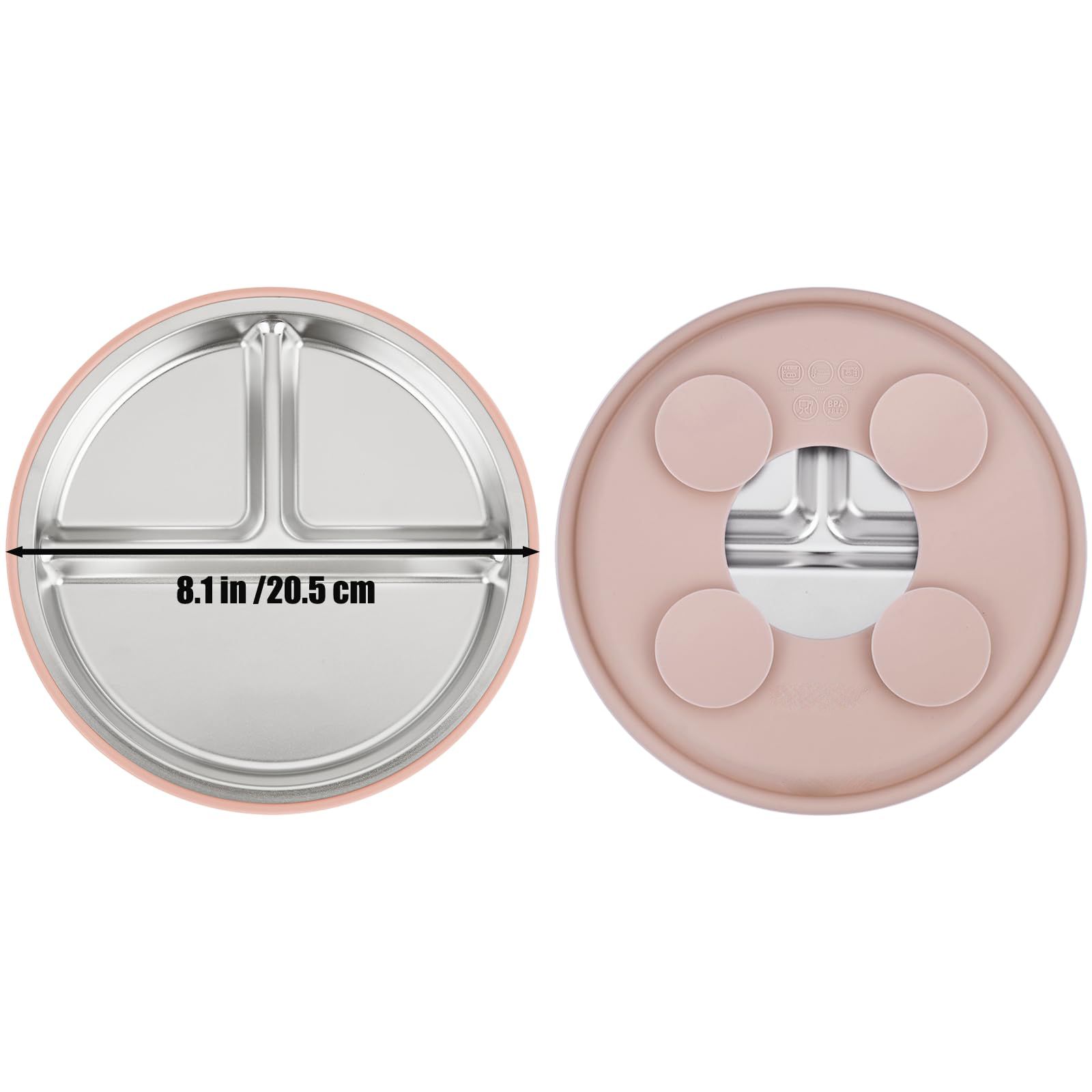 8.1 inch diameter spacious toddler feeding plate with deep dividers
