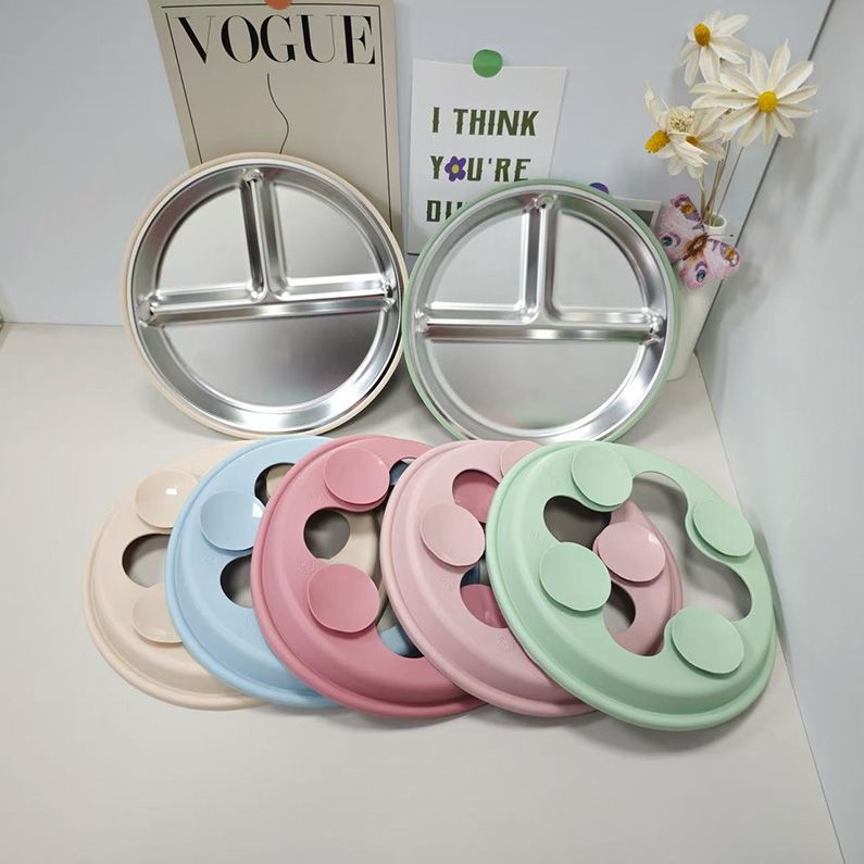 Detachable stainless steel baby divided plate with colorful silicone suction base