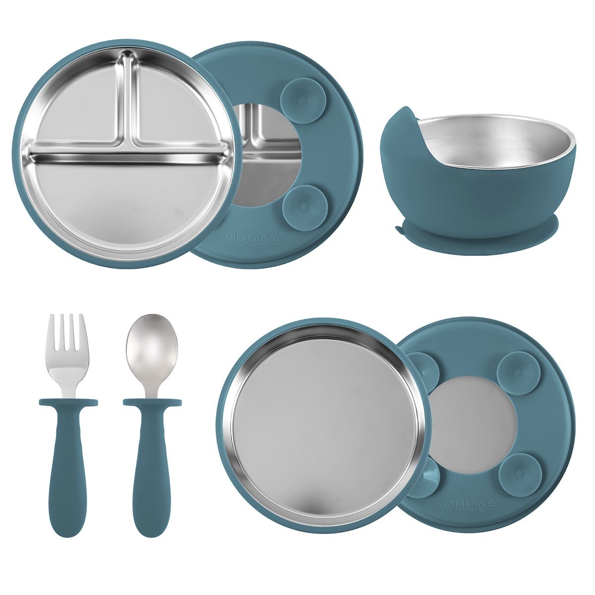 Unbreakable and dishwasher safe stackable metal toddler tableware