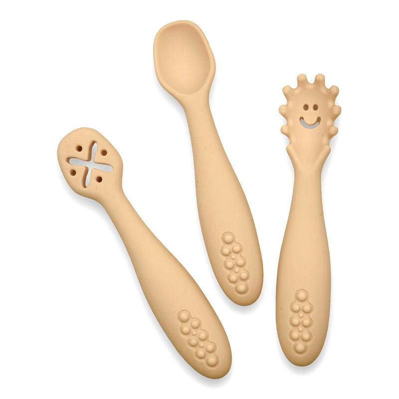 Anti-slip sensory bumps on silicone baby spoon handle teether