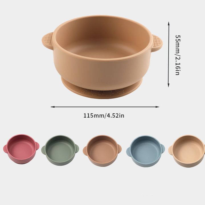 Textured easy grip side handles on silicone toddler feeding bowl