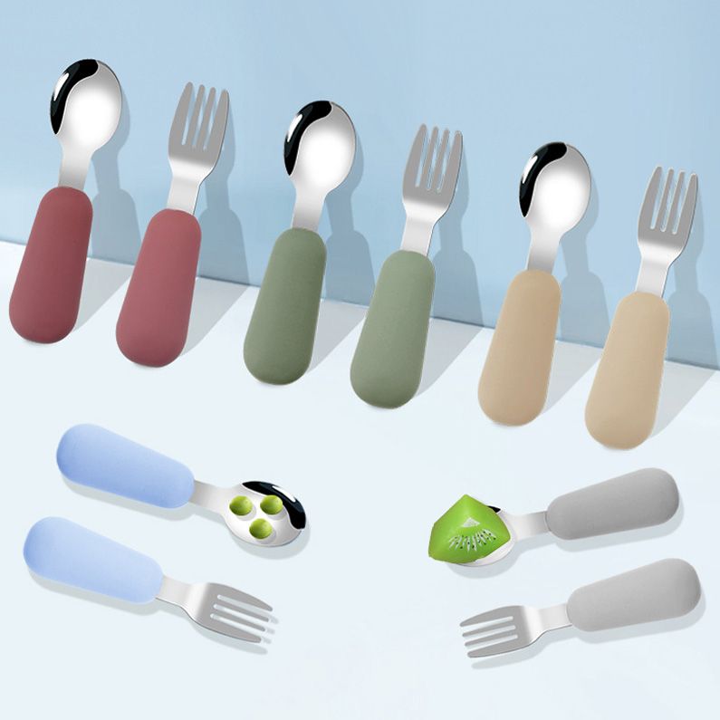 Chunky ergonomic silicone handle for baby self feeding utensils