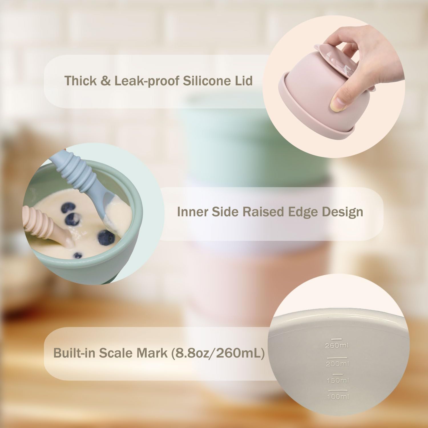 Spill-proof silicone lid for baby food storage and travel