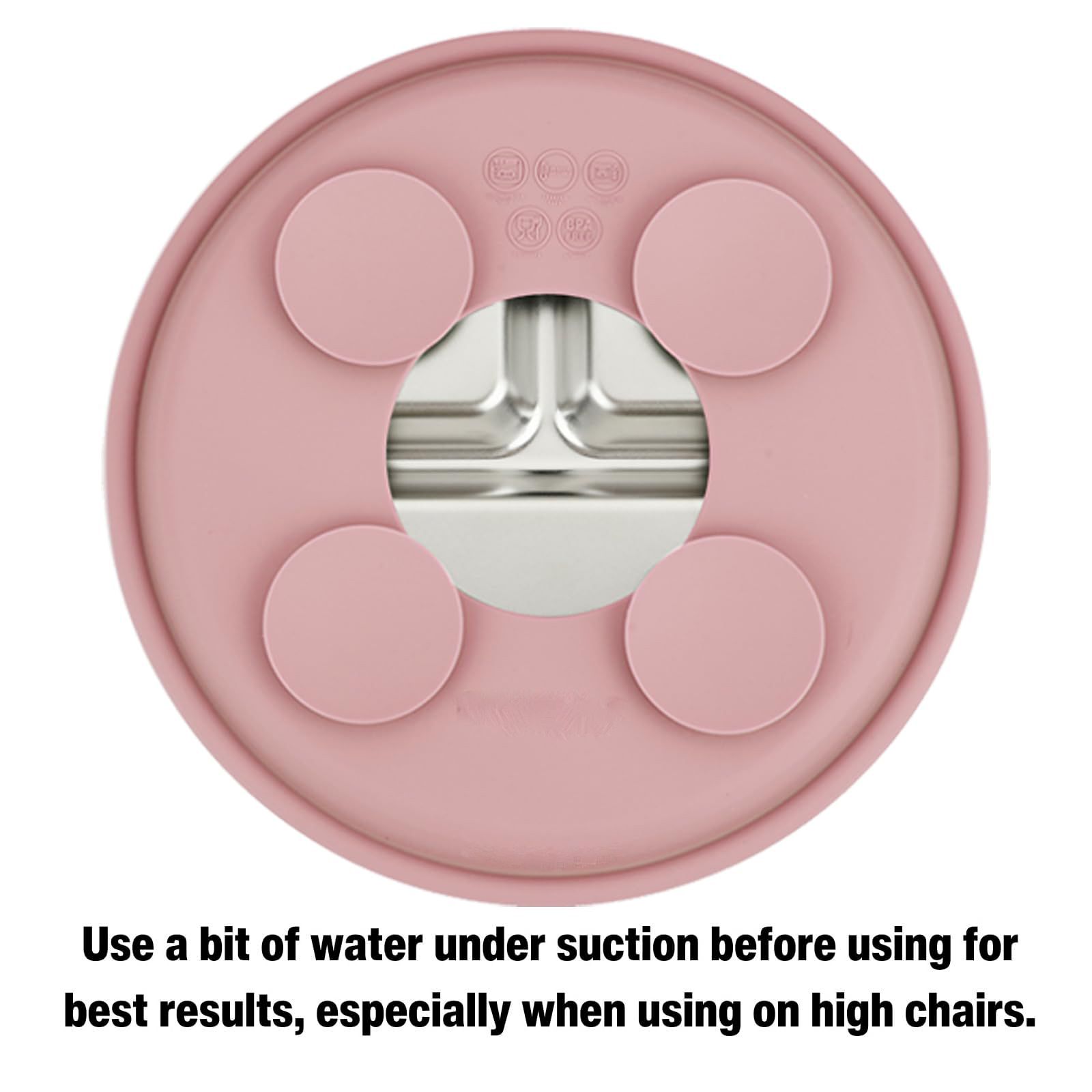 Quad-suction silicone ring base on anti-slip stainless steel kids plate