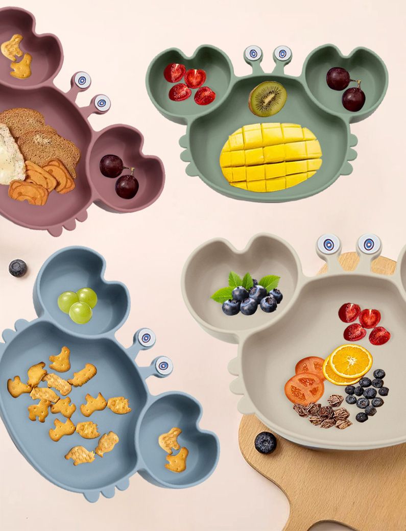 3-compartment crab silicone toddler plate for baby led weaning