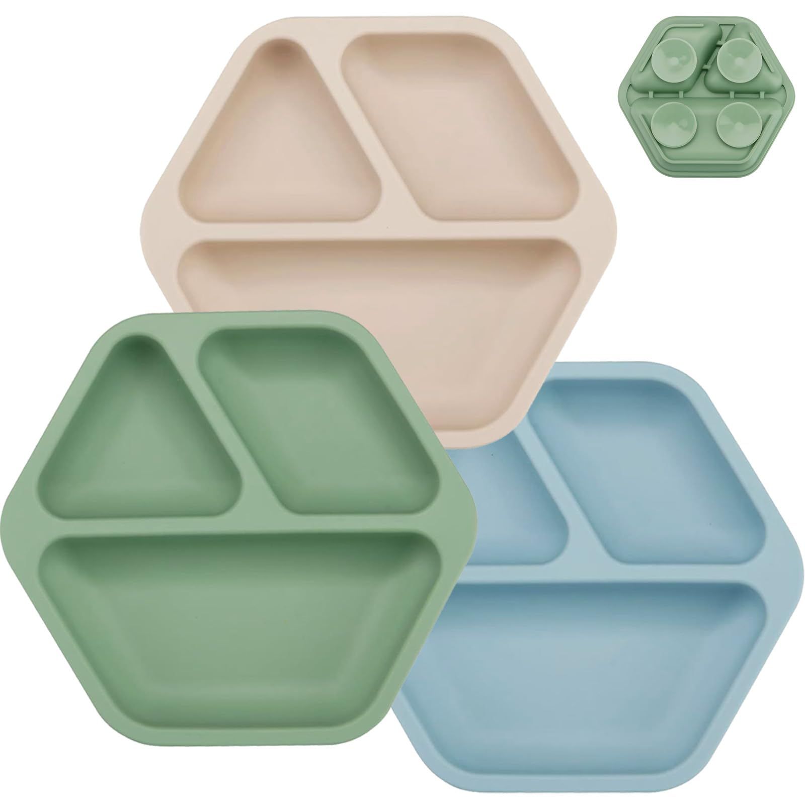Wholesale pastel hexagon silicone toddler plates with quad suction base
