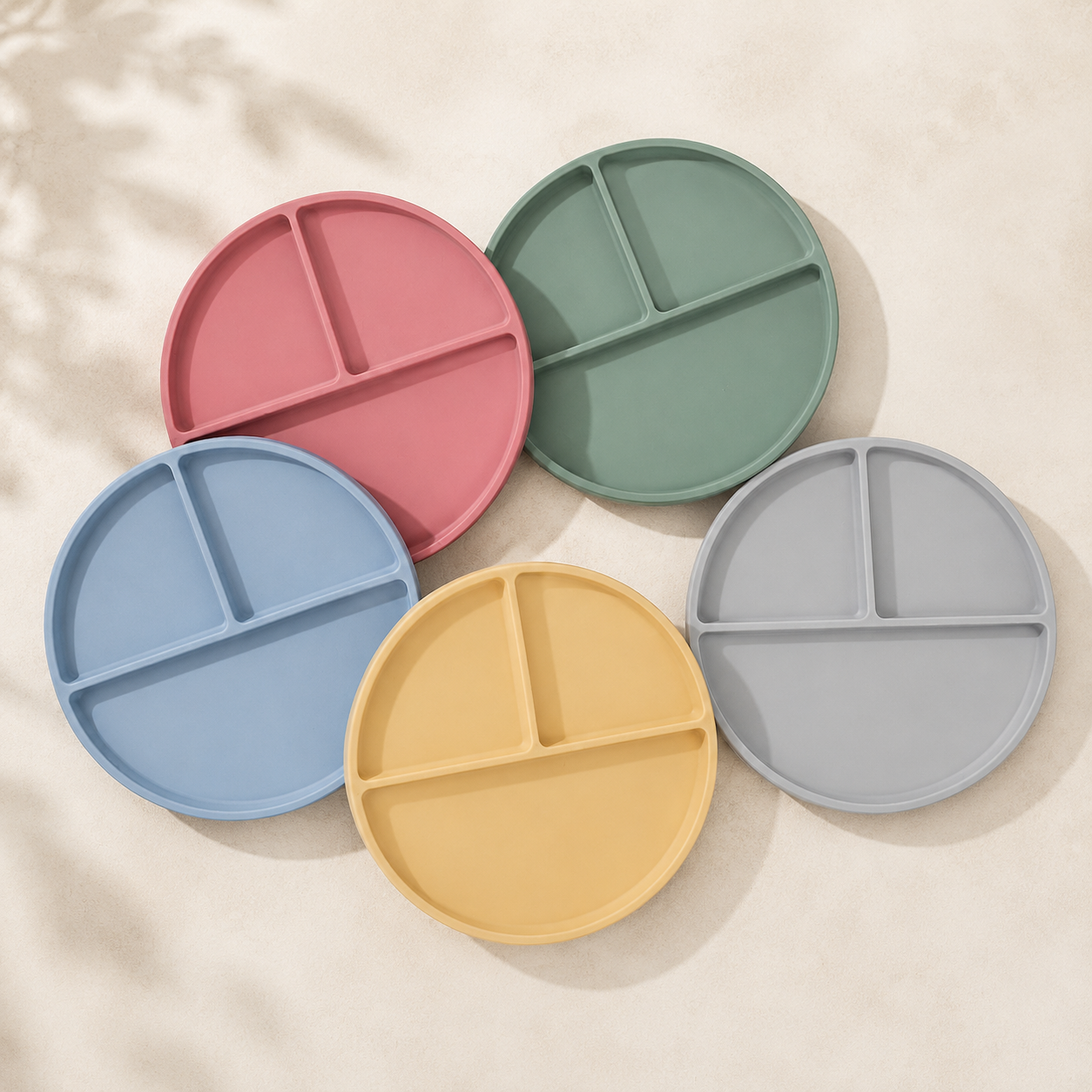 Wholesale silicone baby divided suction plates in custom muted colors