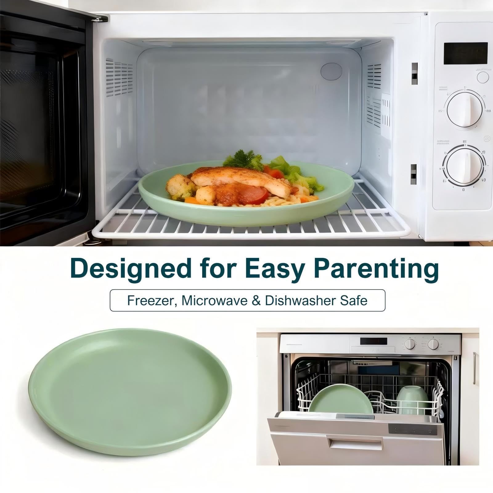 Minimalist unbreakable silicone toddler dish safe for microwave and dishwasher
