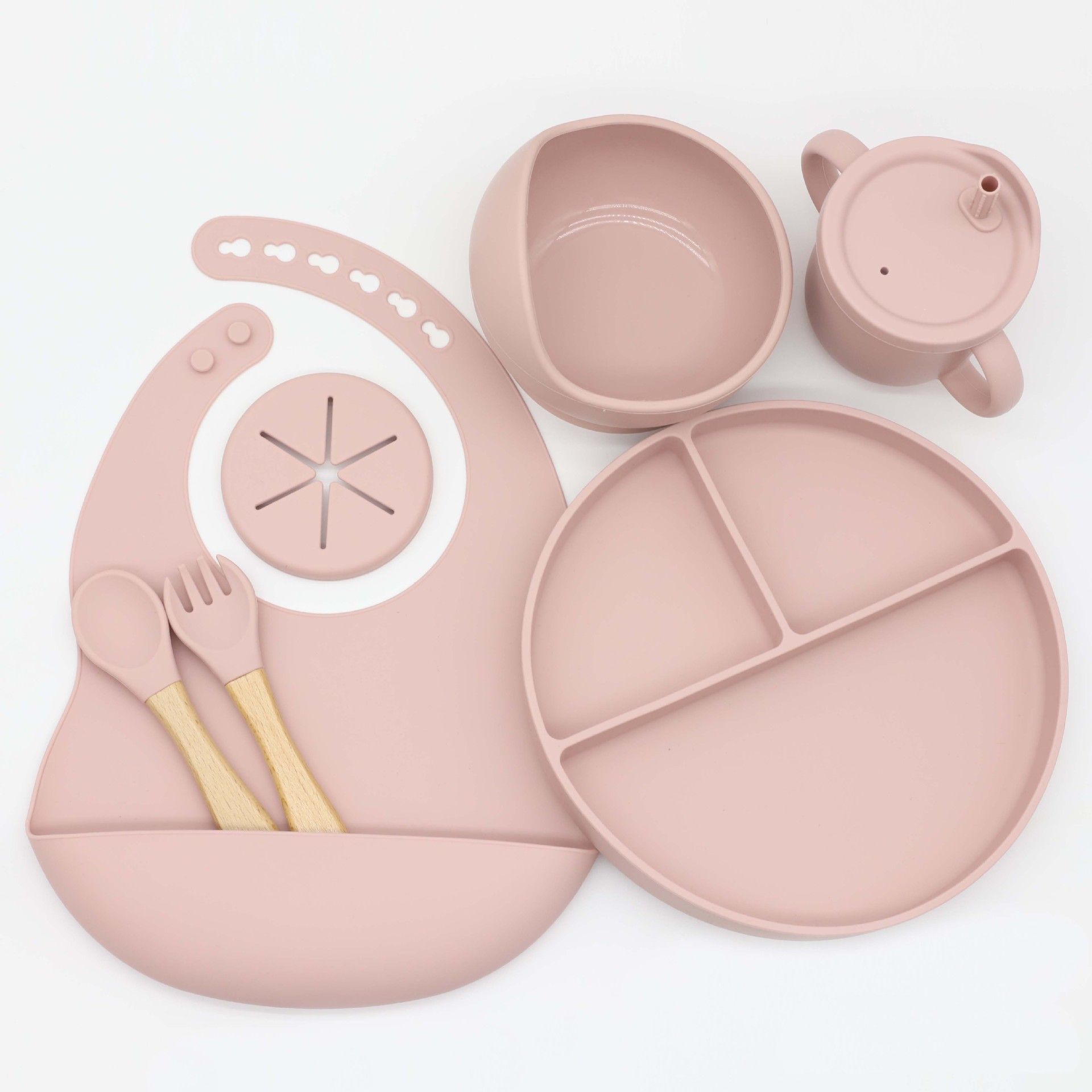 Wooden Handle Baby Spoon and Fork Set Soft Silicone Tips Toddler Utensils