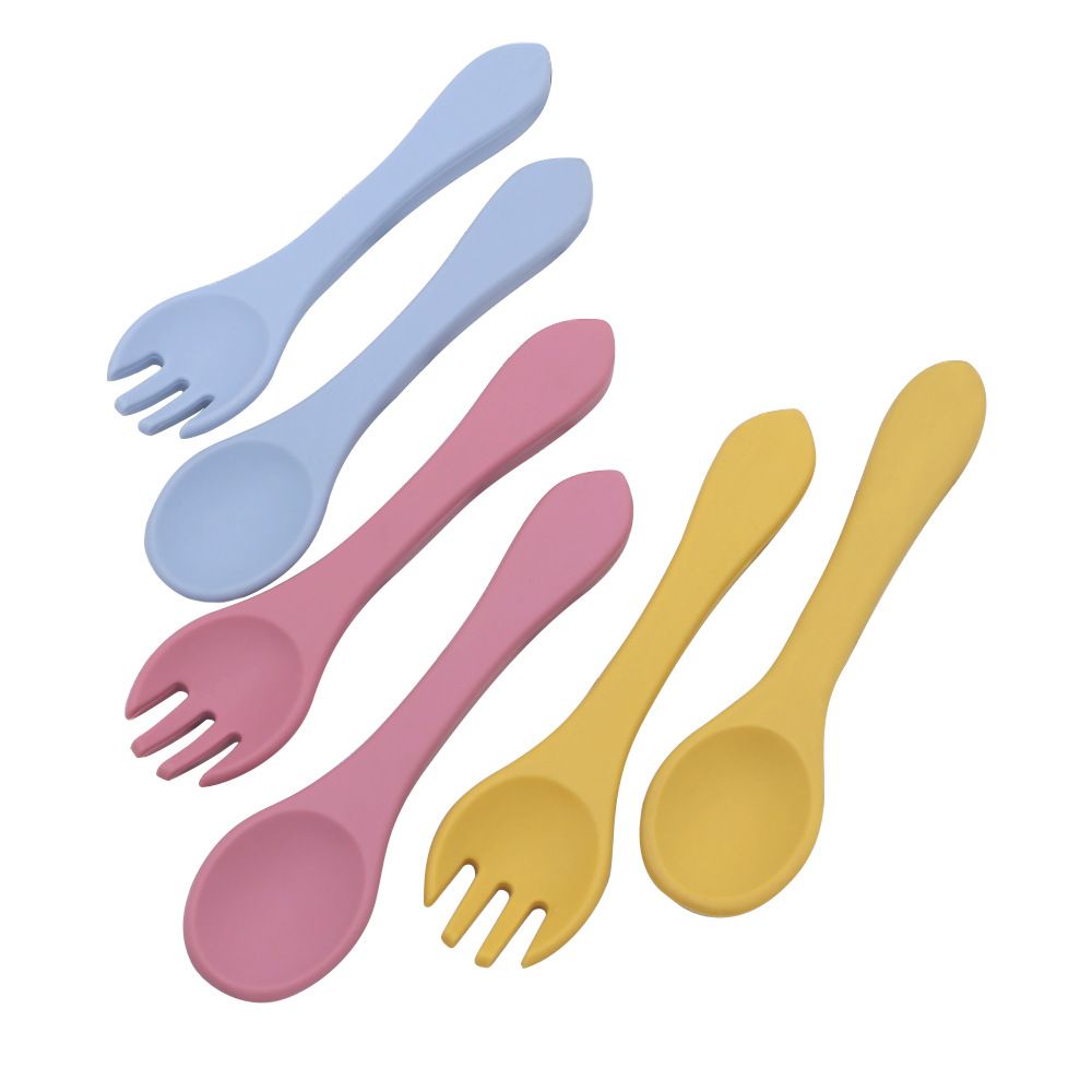 Wholesale beige long handle silicone baby spoon and fork set
