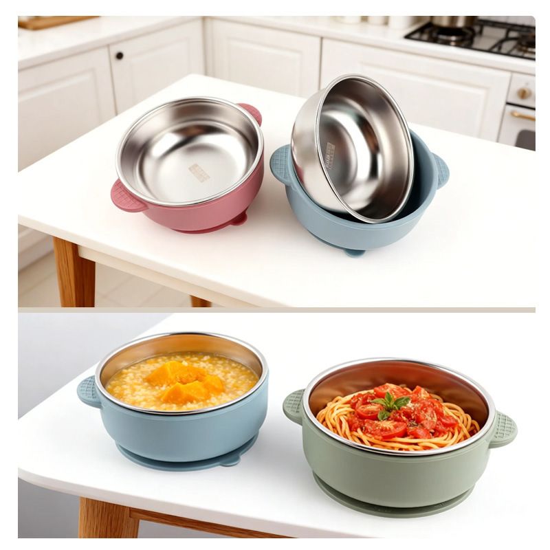 Detachable 304 stainless steel inner bowl and silicone suction shell